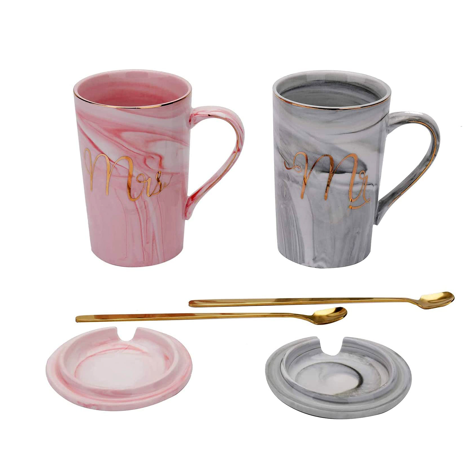 Mr and Mrs Couple Marble Coffee Mug Set Engagement Wedding - Image 3