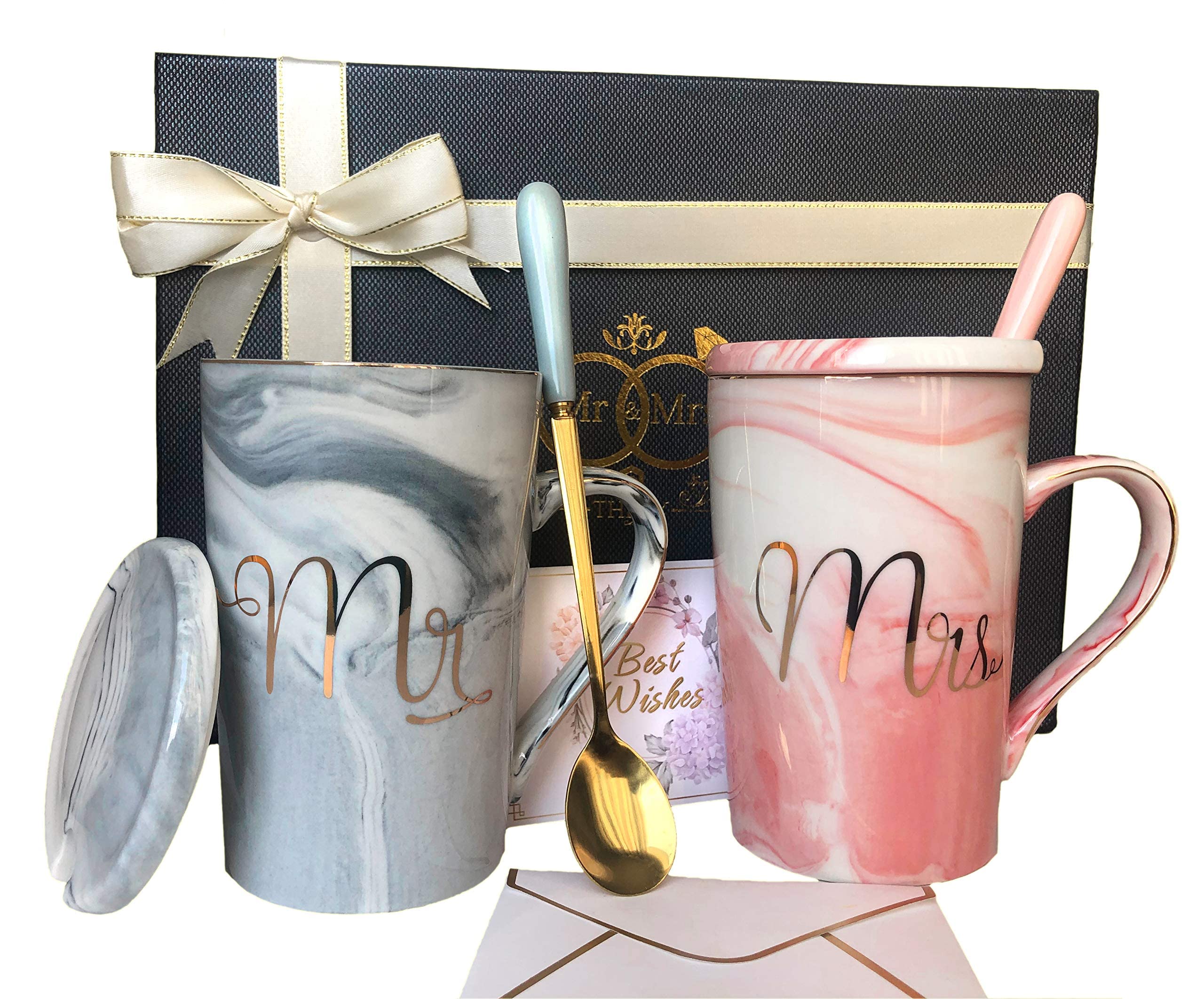 Mr and Mrs Couple Marble Coffee Mug Set Engagement Wedding - Image 2