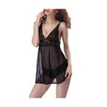 Net nighty gown (2 piece set) black Transparent