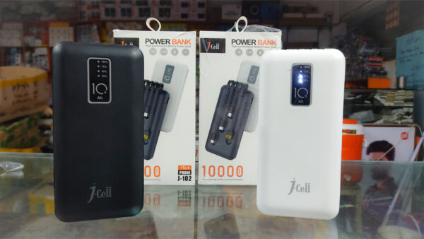 j cell 10000 mah Powerbank with 4 in 1 Built in Cable 5V 2A Powerbank Portable Charge for all devices - Image 2