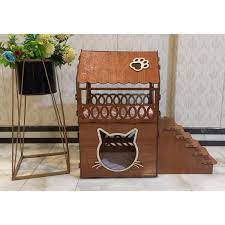 Cat house- wooden cat house modern - brown - white model