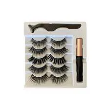 ELMAY Set of 3/5 Pairs Magnetic Eyelash With Magnetic Liquid Eyeliner & Tweezer Eyelash