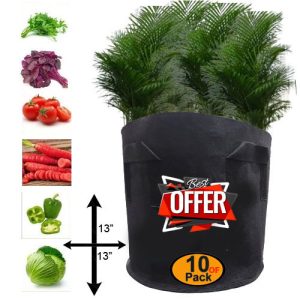 Pack Of 10 Grow Bag 7 Gallon 13X13 l plant Bag for Kitchen Gardening (0SF5)