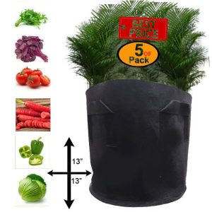 Pack Of 5 Grow Bag 7 Gallon 13X13 l plant Bag for Kitchen Gardening (0SF5)