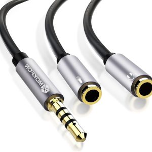 Headphone Y Splitter Mic and Audio Combo Adapter Female to Male PC Headset Extension Cable (Black)