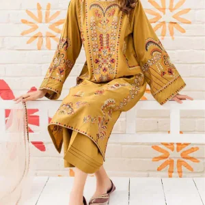 Maria.b -3PC Lawn Embroidered Shirt With Linen Dyed Trouser