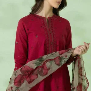 Sapphire - 3PC Lawn Heavy Embroidered Shirt With Paper Cotton Printed Dupatta