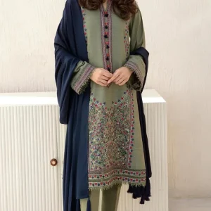 JAZMIN - 3PC DHANAK EMBROIDERED SHIRT WITH WOOL SHAWL AND TROUSER