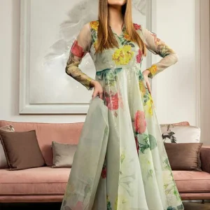 Lulusar - 2PC Frock Style Organza digital printed Dress