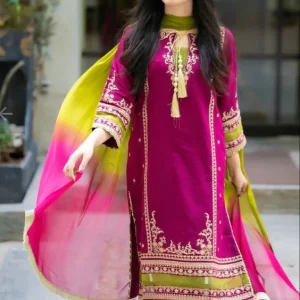 3PC-Heavy Embroidered Lawn Suit with Bamber Chiffon Duppatta