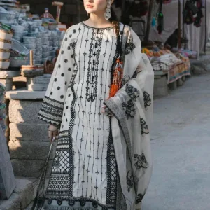 Qalamkar - 3PC Lawn Embroidered Shirt With Organza Embroidered Dupatta
