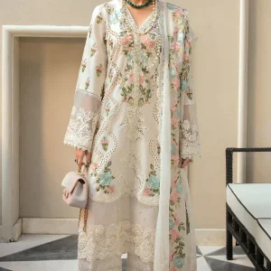 Crimson - 3PC Lawn Heavy Embroidered Chikenkari Work With Organza Embroidered Dupatta