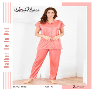 Silky Nights 2- Pieces Short Sleeves Silk Nightwear For Girls & Women - Baby Pink