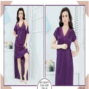 Tee Dot 2-pieces Bridal Nightwear Nighty & Gown For Girls & Women - Purple