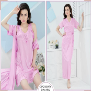 Tee Dot 2-pieces Bridal Nightwear Short Nighty & Gown For Girls & Women - Baby Pink