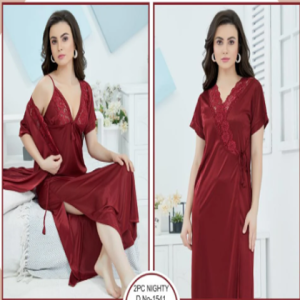 Tee Dot 2-pieces Bridal Nightwear Short Nighty & Gown For Girls & Women - Maroon