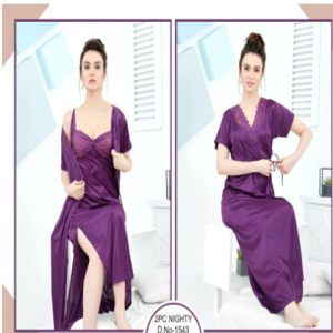 Tee Dot 2-pieces Bridal Nightwear With Lace For Girls & Women - Dark Purple