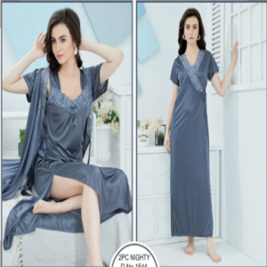 Tee Dot 2-pieces Bridal Nightwear With Side Knot For Girls & Women - Dark Grey