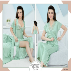 Tee Dot 2-pieces Bridal Nightwear With Side Knot For Girls & Women - Light Green