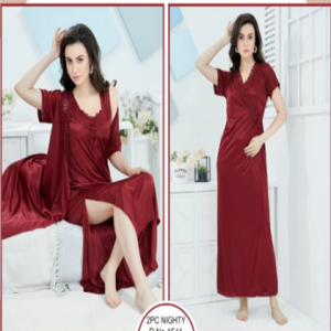 Tee Dot 2-pieces Bridal Nightwear With Side Knot For Girls & Women - Maroon