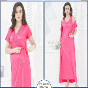 Tee Dot 2-pieces Bridal Nightwear With Side Knot For Girls & Women - Pink