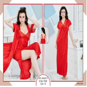 Tee Dot 2-pieces Bridal Nightwear With Side Knot For Girls & Women - Red
