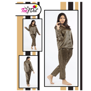 Tee Dot 2-Pieces Silk Printed Pajama & Shirt For Girls & Women - Black & White