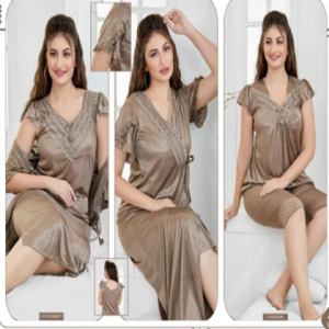 Tee Dot 4-pieces Bridal Nightwear For Girls & Women - Cocoa