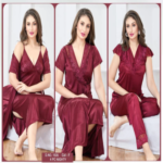 Tee Dot 4-pieces Bridal Nightwear For Girls & Women - Maroon
