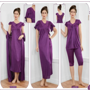Tee Dot 4-pieces Bridal Nightwear For Girls & Women - Purple