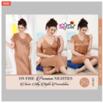 Tee Dot 4-Pieces Embroidery Bridal Nightwear With Side Knot For Girls & Women -Brownish Pink