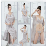 Tee Dot 6-pieces Bridal Nightwear With Bra & Panty For Girls & Women - Grey
