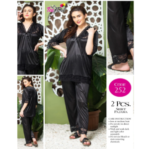 Tee Dot Shirt & Pajama Viscose 2-Pieces Nightwear For Girls & Women - Black