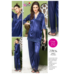Tee Dot Shirt & Pajama Viscose 2-Pieces Nightwear For Girls & Women - Blue