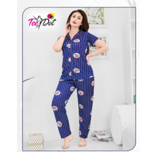 Tee Dot Two Cherry Printed 2-Pieces Nightwear For Girls & Women - Blue
