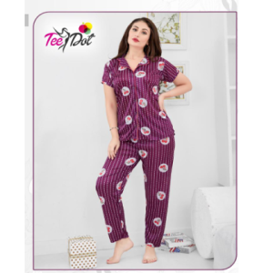 Tee Dot Two Cherry Printed 2-Pieces Nightwear For Girls & Women - Purple