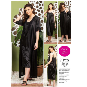 Tee Dot Viscose 2-Pieces Bridal Nightwear With Gown For Girls & Women - Black