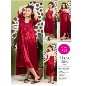 Tee Dot Viscose 2-Pieces Bridal Nightwear With Gown For Girls & Women - Maroon