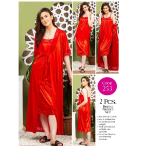 Tee Dot Viscose 2-Pieces Bridal Nightwear With Gown For Girls & Women - Red