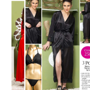 Tee Dot Viscose 3-Pieces Bridal Nightwear For Girls & Women - Black