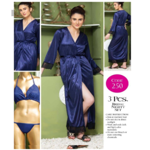 Tee Dot Viscose 3-Pieces Bridal Nightwear For Girls & Women - Blue