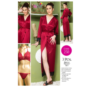 Tee Dot Viscose 3-Pieces Bridal Nightwear For Girls & Women - Maroon