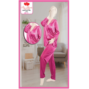 Girls wear 2-Piece Silk Nightwear With Net Lace For Girls & WomenGirls wear 2-Piece Silk Nightwear With Net Lace For Girls & Women