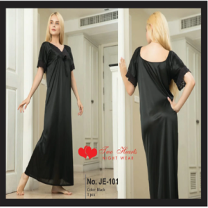 Two Hearts 1 Piece Silk Nightwear For Girls & Women - Blue