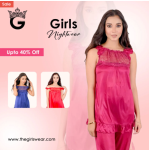 Body Girl 2 Pieces Bridal Silk Nightwear For Girls & Women - Red