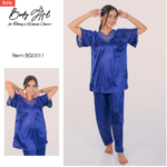 Body Girl 2 Pieces V-Neck Bridal Silk Nightwear For Girls & Women - Blue