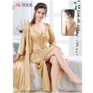 Ok Noor Bridal Indian Nighty 2 pieces Set - Golden - Grey