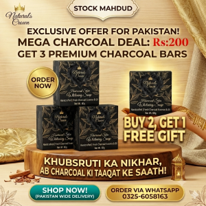 Naturals Crown Charcoal Skin Whitening Soap - Buy 3 Get 1 Free | Handmade Charcoal Soap Pakistan | Deep Cleansing & Whitening Soap